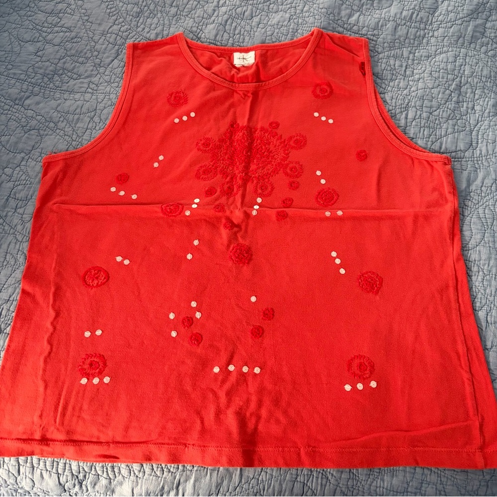 Calvin Klein Jeans Women’s Red Sleeveless Embroidered and Sequined Tank Top